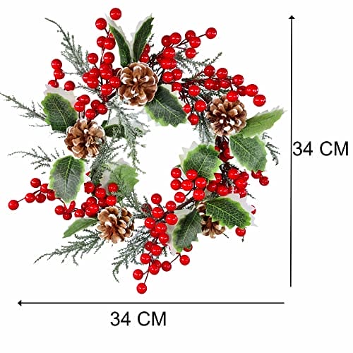 STEFANAZZI 34cm ostrokrzewu korona centralna z jagodami i szyszkami realistyczne ozdoby świąteczne drzwi kominek wejście domu i wieniec świąteczny - obrazek 4