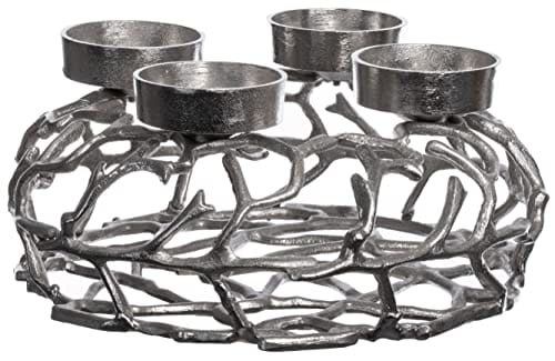 Brandsseller Wieniec adwentowy | Ø 35 cm - wysokość 16 cm | wieniec bożonarodzeniowy | świecznik | dekoracja adwentowa | aluminium | srebrny