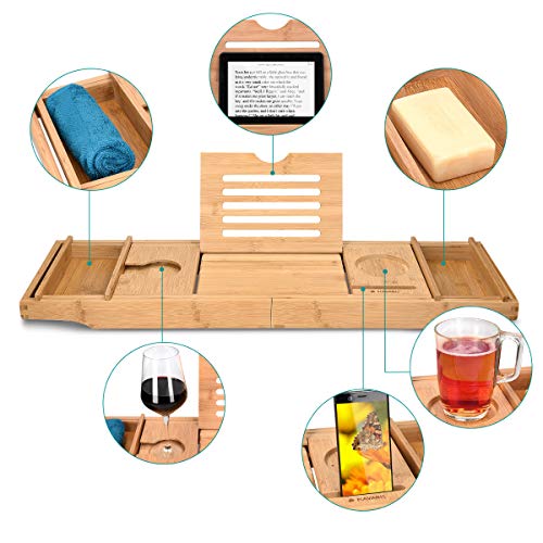 Navaris Bed and Bath Tray - Wooden Rack with Folding Legs - - obrazek 4