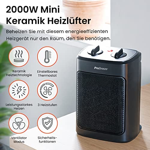 Pro Breeze 2000 W mini ceramic fan heater with cold setting - obrazek 9