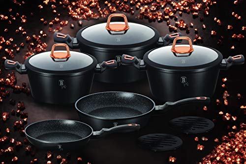 Zestaw garnków czarny różowy powłoka marmurowa aluminium - obrazek 3