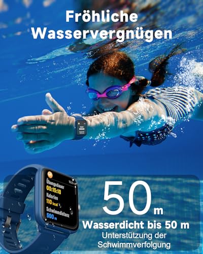 BIGGERFIVE Zegarek fitness dla dzieci - krokomierz, tętno, wodoodporny 5 ATM, monitor snu, budzik, licznik kroków, kalorii, gry logiczne, ekran dotykowy HD 1,5", inteligentny zegarek dla chłopców i - obrazek 5