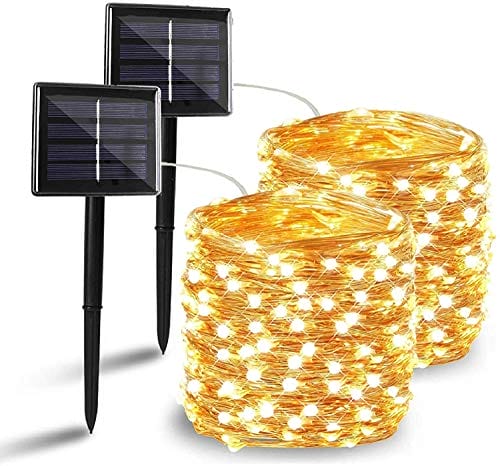 Renohef Solarne łańcuchy świetlne, 200 diod LED, 180 m, wodoodporne, solarne łańcuchy świetlne z 8 trybami oświetlenia, ogrodowe miedziane druty, dekoracyjne światła na taras, bramę, drzewa, ślub,