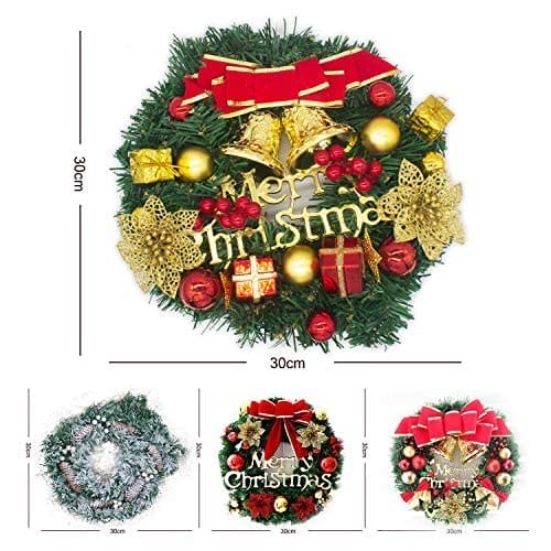 Wieniec bożonarodzeniowy, wieńce do drzwi wejściowych, dekoracje na drzwi bożonarodzeniowe, wieniec zimowy, flokowana mieszana dekoracja, dekoracja do wnętrz i na zewnątrz - 2022 cm - obrazek 2