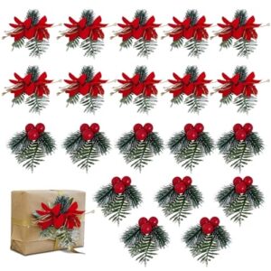 VidFair 20 szt. Boże Narodzenie czerwone jagody sztuczne ostrokrzew jagody z zielonymi liśćmi sztuczny kwiat jagoda gałąź wieniec girlanda dekoracja świąteczna ozdoby choinkowe prezenty prezent