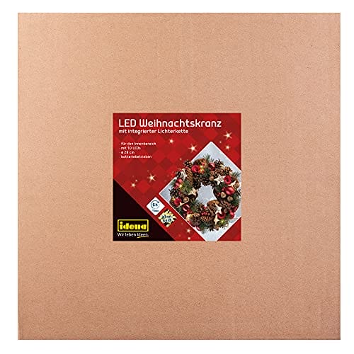 Idena 8585271 – wieniec bożonarodzeniowy LED z łańcuchem świetlnym i 10 diodami LED w kolorze ciepłej bieli, z 6-godzinnym timerem, zasilany bateriami, jako dekoracja drzwi i stołu, dekoracja na zimę, - obrazek 3