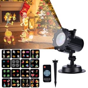 Lampa projekcyjna LED, oświetlenie bożonarodzeniowe, projektor z 16 elementami przełączanych wzorów i pilotem zdalnego sterowania, dekoracja wewnętrzna i zewnętrzna, na imprezę, urodziny, Halloween,