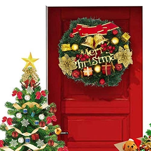 Wieniec bożonarodzeniowy, wieńce do drzwi wejściowych, dekoracje na drzwi bożonarodzeniowe, wieniec zimowy, flokowana mieszana dekoracja, dekoracja do wnętrz i na zewnątrz - 2022 cm - obrazek 4
