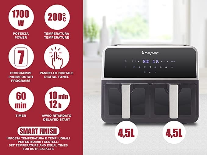 BEPER P101FRI090 Heißluftfritteuse Doppelkammer, 9 L (4,5 pro Korb) - Heißluftfritteuse 2 kammern mit 7 Programmen - obrazek 7