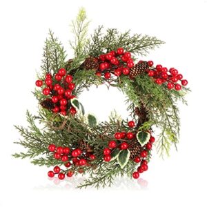 COM-FOUR Swiateczny wieniec na drzwi - wieniec adwentowy z czerwonymi jagodami i wiencem z lisci - wieniec dekoracyjny - dekoracja swiateczna - wieniec stolowy - wieniec swiateczny