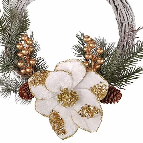 STEFANAZZI Boże Narodzenie korona MADE we Włoszech 35 cm z różami Boże Narodzenie aksamitu i brokat sosny Boże Narodzenie do drzwi kominek wejście domu - obrazek 3