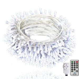 Łańcuch świetlny o długości 100 m na zewnątrz do ogrodu na drzewo do wnętrz zasilany prądem z pilotem zdalnego sterowania i timerem 8 trybów świecenia jastry dom pomieszczenie ogród (biały)