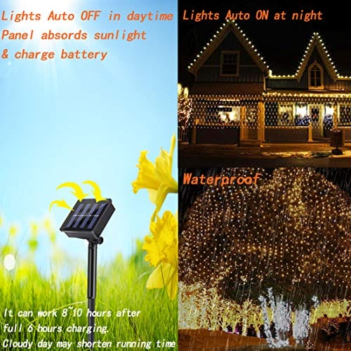 Siatka solarna 200 LED, 3 m x 2 m, łańcuch świetlny z siatki, 8 trybów - obrazek 6