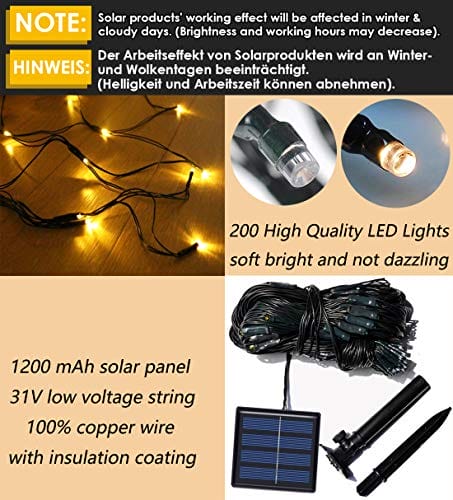Siatka solarna 200 LED, 3 m x 2 m, łańcuch świetlny z siatki, 8 trybów - obrazek 8
