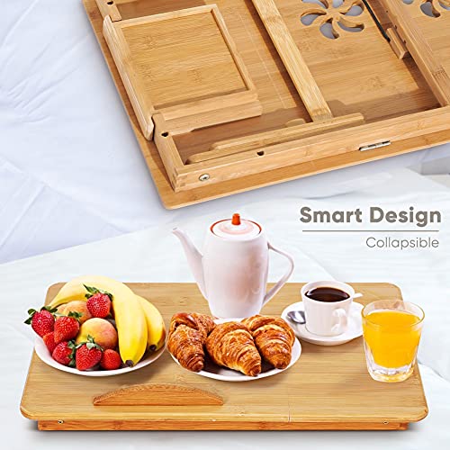 Bambus laptop stół regulowany taca na kolana taca do - obrazek 2