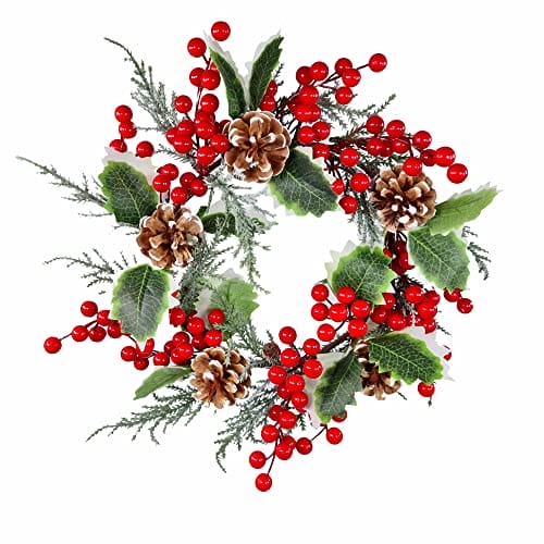 STEFANAZZI 34cm ostrokrzewu korona centralna z jagodami i szyszkami realistyczne ozdoby świąteczne drzwi kominek wejście domu i wieniec świąteczny - obrazek 2