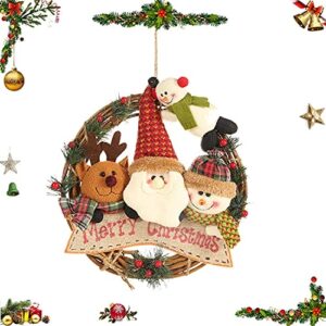 通用 Dekoracje wieńca bożonarodzeniowego, 1 szt. wieńce świąteczne do drzwi wejściowych, wiszące wieńce bożonarodzeniowe, rama z naturalnej rattanu, dekoracje świąteczne świąteczne (Święty Mikołaj, renifer i bałwan)