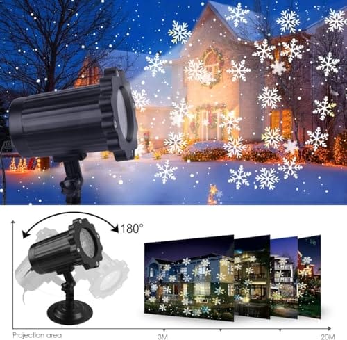 VIFLYKOO Projektor na Boże Narodzenie, do użytku na zewnątrz, płatki śniegu, lampa z pilotem zdalnego sterowania, IP65, wodoszczelna projekcja światła z pięknymi płatkami śniegu, dekoracja wewnątrz i - obrazek 7