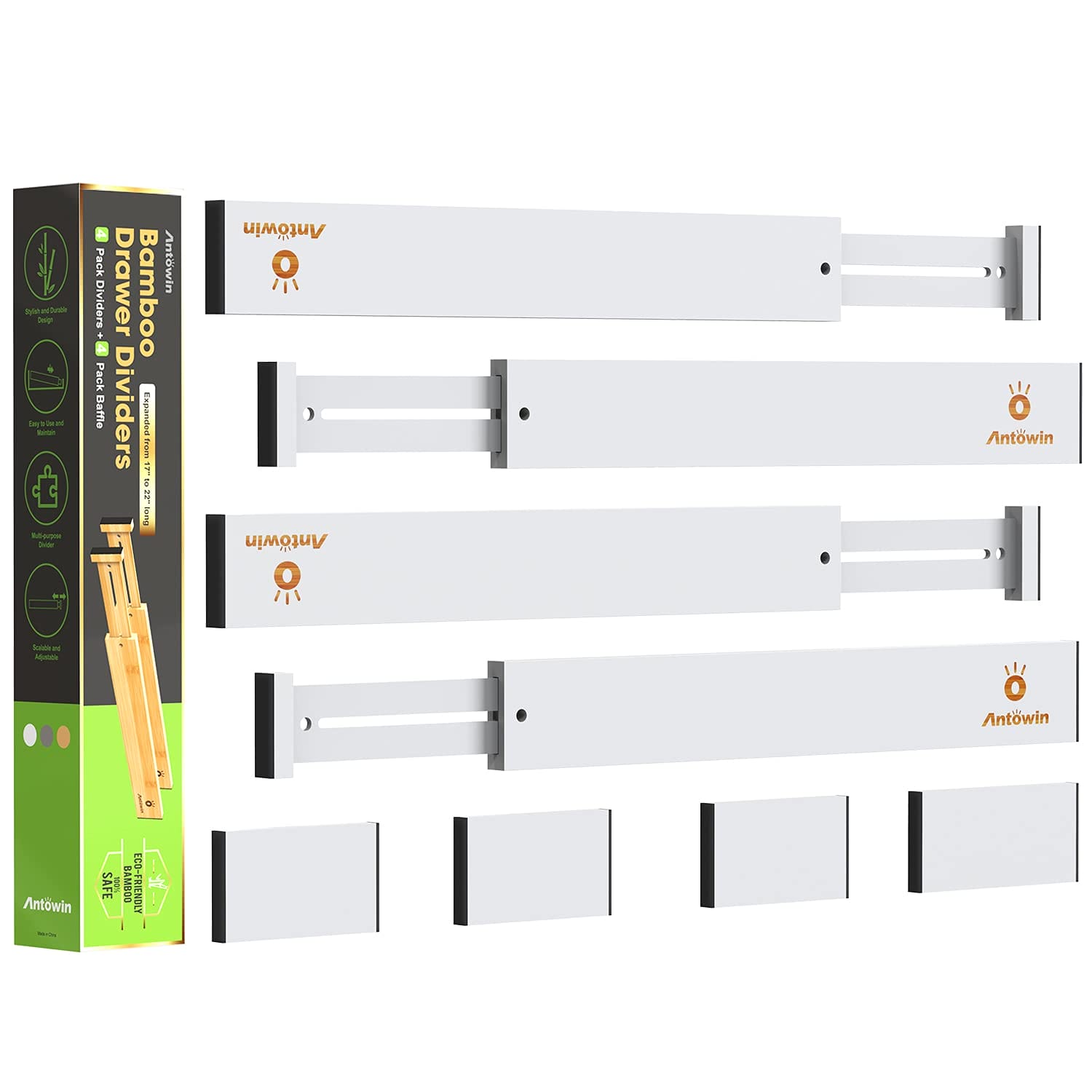 ANTOWIN Oddzielnik do szuflad, regulowany, bambusowy (43-56 cm), organ