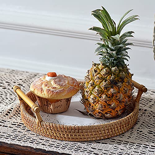 Ręcznie tkana rattanowa taca do serwowania, okrągła, kosz na pieczywo - obrazek 3