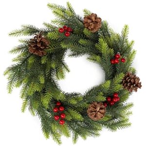 Kadax Wieniec bożonarodzeniowy z tworzywa sztucznego PE, korona bożonarodzeniowa na drzwi, wieniec adwentowy, sztuczna jodła, wieniec na stół, dekoracja stołu (model Eva z dekoracją 45 cm)