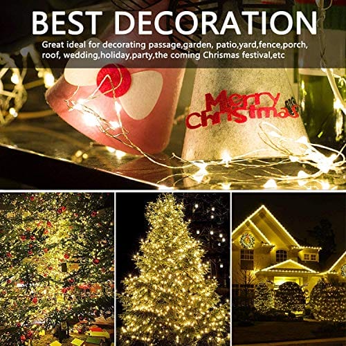Renohef Solarne łańcuchy świetlne, 200 diod LED, 180 m, wodoodporne, solarne łańcuchy świetlne z 8 trybami oświetlenia, ogrodowe miedziane druty, dekoracyjne światła na taras, bramę, drzewa, ślub, - obrazek 9