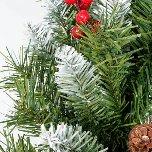 60 cm świąteczny wieniec na drzwi wejściowe, duża świąteczna girlanda dekoracje z szyszkami sosnowymi, klastry jagód, matowe gałęzie do dekoracji wewnątrz i na zewnątrz okno kominek ściana - obrazek 2