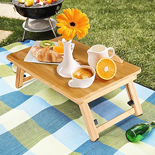 Bambus laptop stół regulowany taca na kolana taca do - obrazek 3