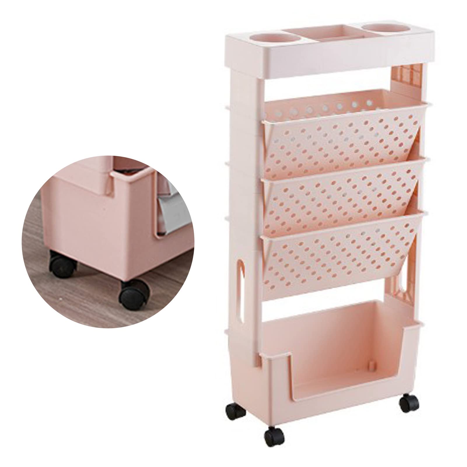 5 Poziomów Zdejmowany Mobilny Wózek na Książki z Kółkami - obrazek 5