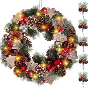 Door Wreath for Christmas - Adwent Wreath with Pine Cones and Christmas Baubles - Decorative Wreath - Christmas Decoration
