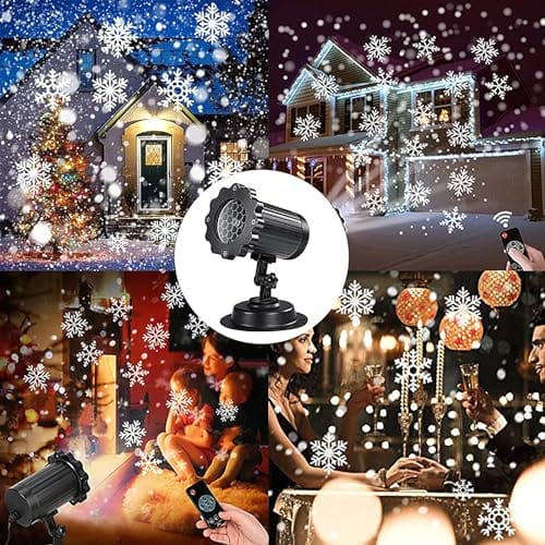 VIFLYKOO Projektor na Boże Narodzenie, do użytku na zewnątrz, płatki śniegu, lampa z pilotem zdalnego sterowania, IP65, wodoszczelna projekcja światła z pięknymi płatkami śniegu, dekoracja wewnątrz i - obrazek 4