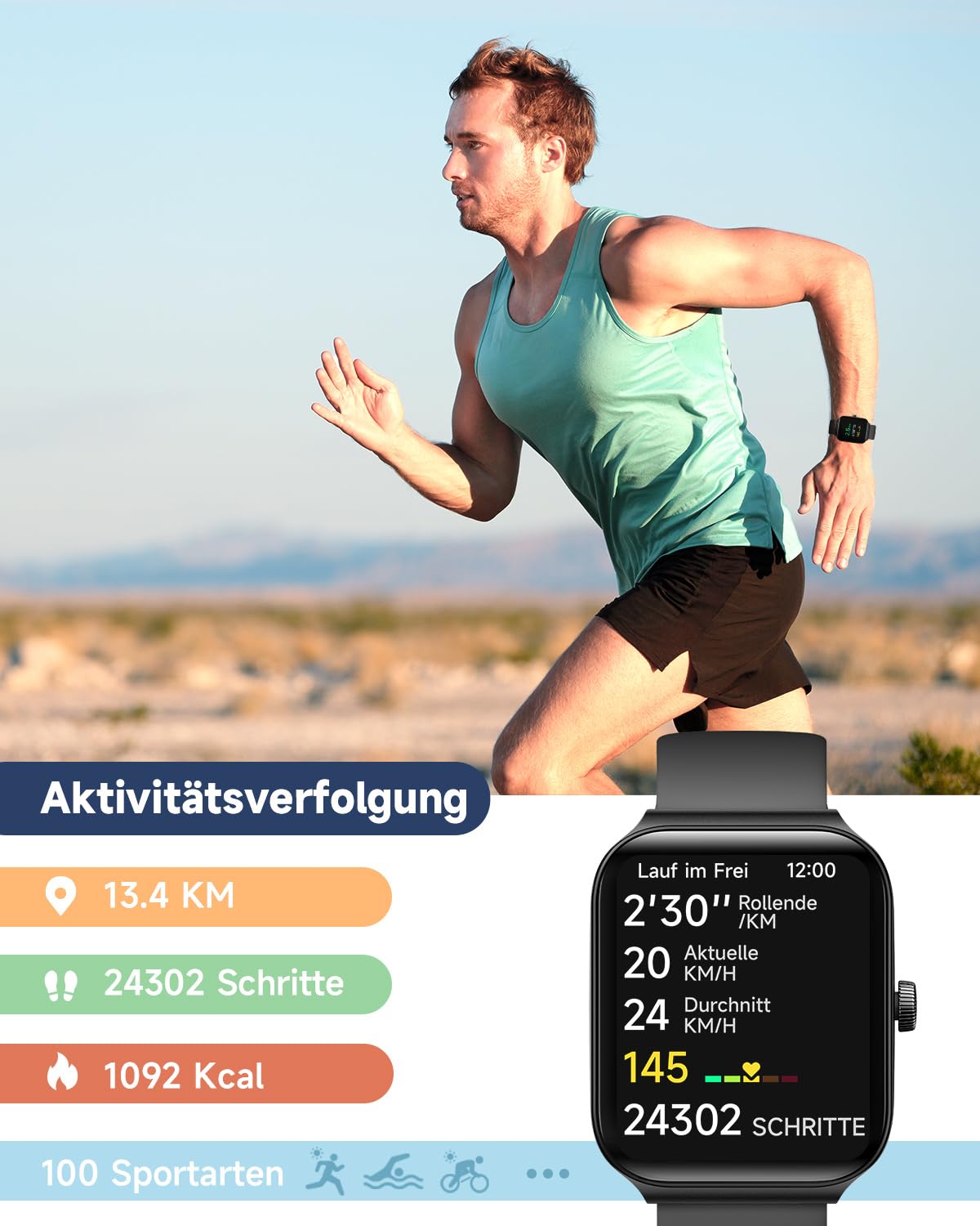 TOOBUR Smart Watch z wbudowanym Alexą 1.95" - Monitor aktywności, wodoodporny, z pulsometrem i funkcją snu - Kompatybilny z Androidem i iOS - obrazek 4
