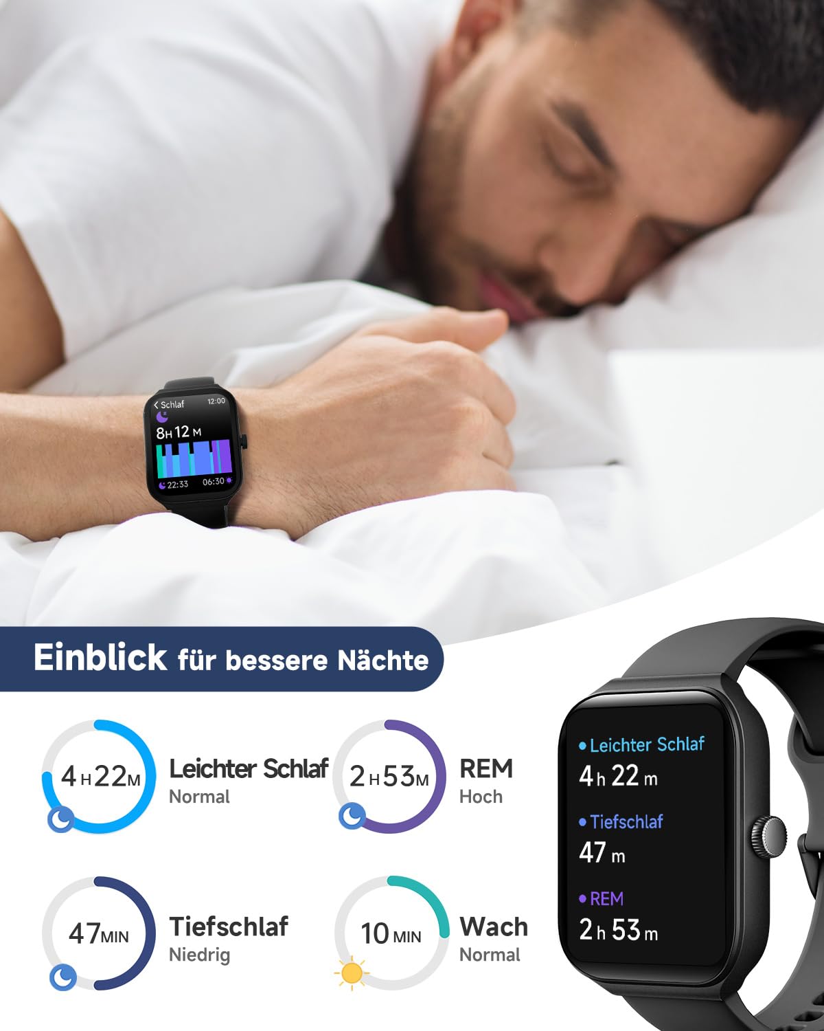 TOOBUR Smart Watch z wbudowanym Alexą 1.95" - Monitor aktywności, wodoodporny, z pulsometrem i funkcją snu - Kompatybilny z Androidem i iOS - obrazek 3