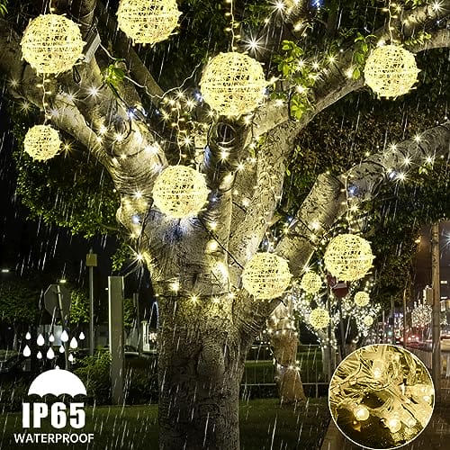 Bowfar Łańcuch świetlny na zewnątrz, 20 cm, 4 sztuki, duże kule, wiszące, choinkowe z pilotem zdalnego sterowania, timer, oświetlenie bożonarodzeniowe do ogrodu, na wesele, imprezę, dekoracja - obrazek 8