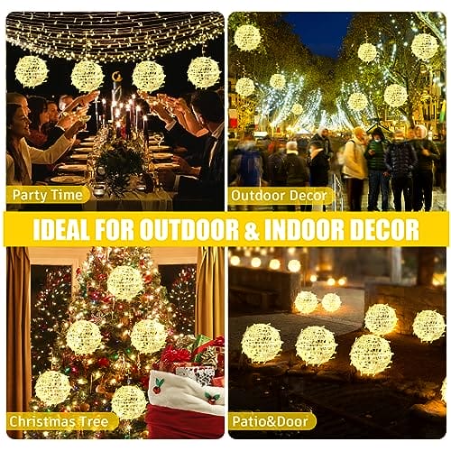 Bowfar Łańcuch świetlny na zewnątrz, 20 cm, 4 sztuki, duże kule, wiszące, choinkowe z pilotem zdalnego sterowania, timer, oświetlenie bożonarodzeniowe do ogrodu, na wesele, imprezę, dekoracja - obrazek 3