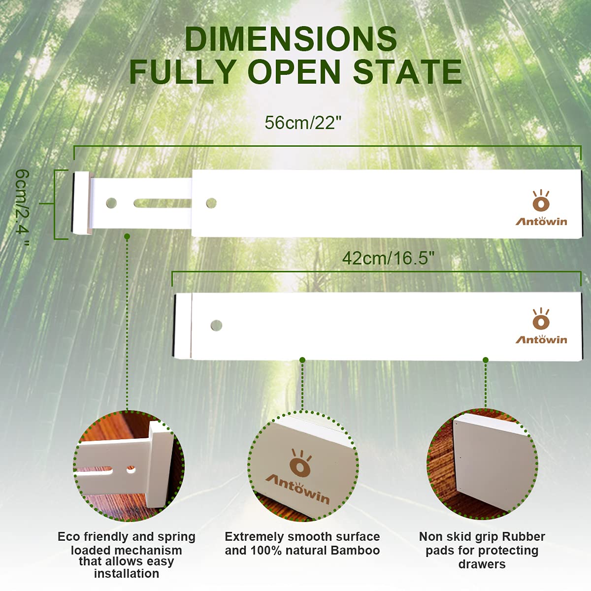 ANTOWIN Oddzielnik do szuflad, regulowany, bambusowy (43-56 cm), organ - obrazek 2