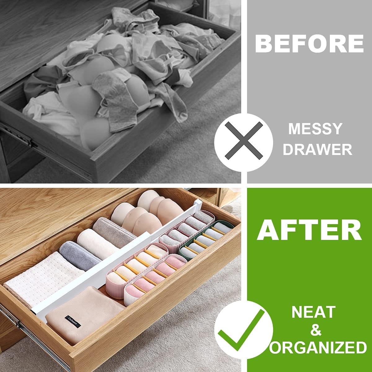 ANTOWIN Oddzielnik do szuflad, regulowany, bambusowy (43-56 cm), organ - obrazek 3