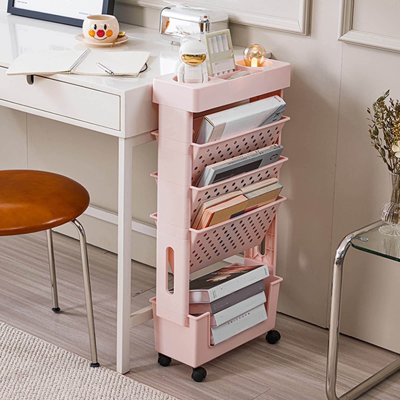 5 Poziomów Zdejmowany Mobilny Wózek na Książki z Kółkami - obrazek 3