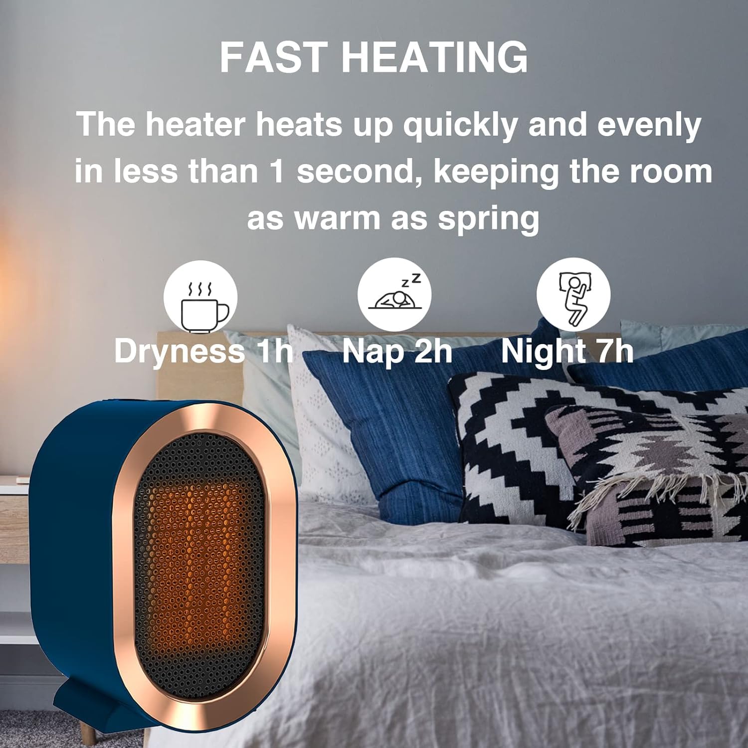 Ycoiee 1200W Portable PTC Ceramic Heater 1S Fast Heating - obrazek 4