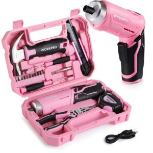 WORKPRO Zestaw narzędzi różowy 18-częściowy z wkrętarką akumulatorową