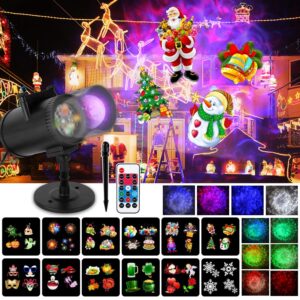 Wilktop Lampa projekcyjna LED, 12 folii + 10 rodzajów efektów, pilot zdalnego sterowania, wodoszczelna, do użytku na zewnątrz, na Boże Narodzenie, na uroczystości rodzinne, imprezy, Halloween