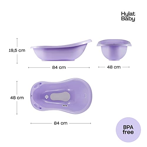 Wanna dla noworodków i niemowląt do 12 miesięcy z zatyczką i matą antypoślizgową wykonana z plastiku wolnego od BPA długość: 84 cm kolor: fioletowy motyw: Yeti marka: Hylat Baby - obrazek 4