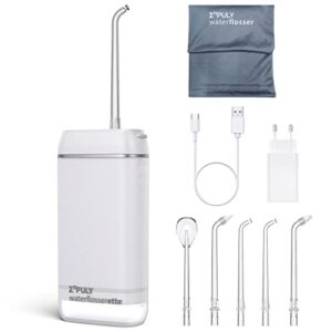 Profesjonalne Przenośne Hydropulsor Dental Mini Bezprzewodowy Zirygator Dental IPX8 Wodoodporny/3 tryby/ 5 dysz wymiany Nadaje się do podróży i domu Profesjonalny Hydropuls Oralny(White)