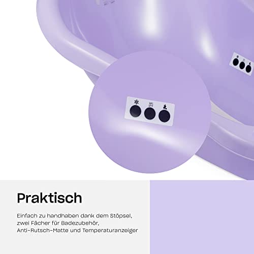 Wanna dla noworodków i niemowląt do 12 miesięcy z zatyczką i matą antypoślizgową wykonana z plastiku wolnego od BPA długość: 84 cm kolor: fioletowy motyw: Yeti marka: Hylat Baby - obrazek 2