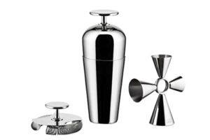 Alessi The Tending Box GIA26SET – Zestaw koktajlowy z shakerem Parisienne, podwójnym sitkiem do barmańskiego przecedzania i miarką Quadri Combo Jigger, ze stali nierdzewnej 18/10