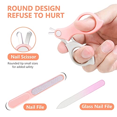 Vicloon Zestaw do pielęgnacji niemowląt zestaw do paznokci dla niemowląt 6 w 1 z bezpiecznym obcinaczem do paznokci nożyczkami pęsetą i pilnikiem paznokci środkiem do czyszczenia uszu (różowy) - obrazek 5