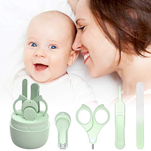 Zestaw do pielęgnacji paznokci dla niemowląt firmy HyAiderTech; zestaw do pielęgnacji dzieci 4 w 1 z pokrowcem w kształcie uroczej sowy - obcinaczki do paznokci dla niemowląt nożyczki pilnik do paznokci i pęseta. Zestaw do manicure dla niemowląt / zestaw do pedicure dla noworodków niemowląt; zielony - obrazek 4