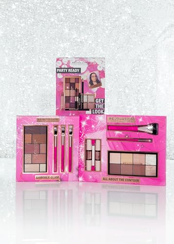 Zestaw do makijażu Revolution Shimmer Glam Eye - 3 pełnoklatkowe pędzle i paleta cieni do powiek - obrazek 3
