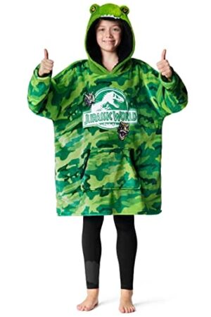 Jurassic World Bluza Dinozaur dla dzieci - Zielony, Fleece Hoodie z 3D Dinosaurier Kapuze, Unisex, Einheitsgröße