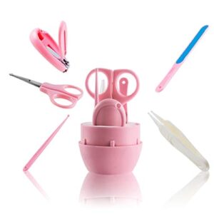 5 w 1 zestaw do pielęgnacji paznokci dla niemowląt zestaw do manicure dla niemowląt i pedicure obcinacz do paznokci niemowląt nożyczki pilnik i pęseta dla małego chłopca i niemowlęcia (różowy)